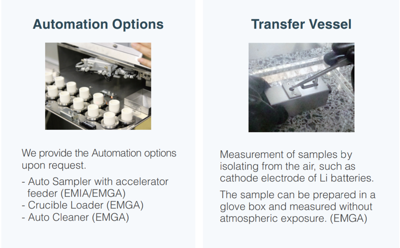 Automation options and transfer vessel for elemental analyzers